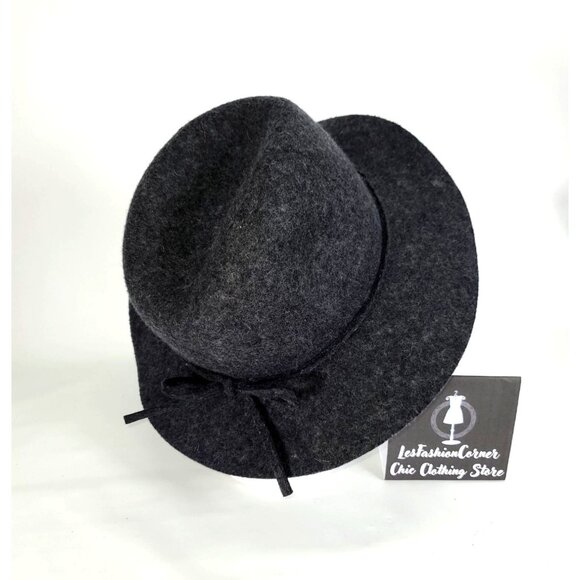 Banana Republic Gray 100% Wool Fedora Hat with Black Trim S/M 1529 - Picture 4 of 13